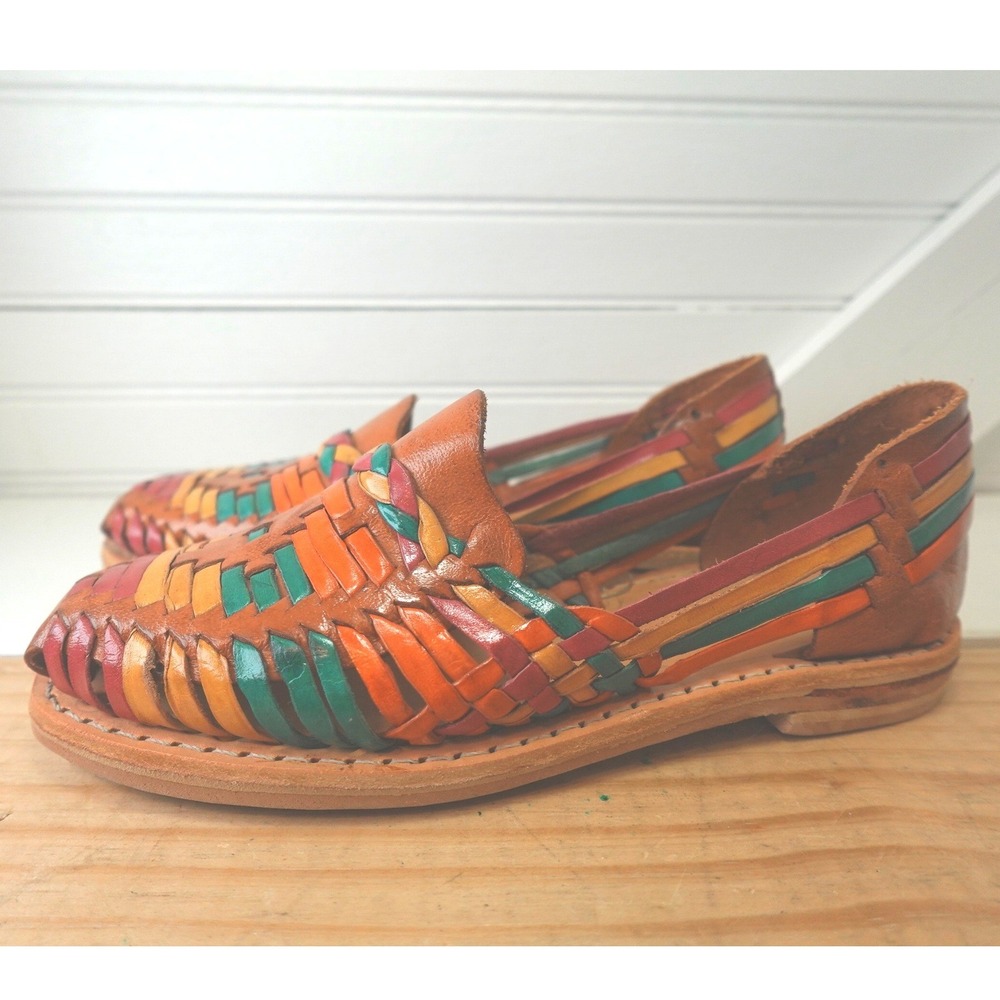 Mexican Huaraches Kids size 3 New Slide-on Multi-color Leather Shoes Boho Retro